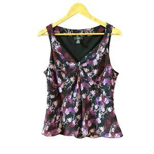 Alfani Womens Purple 100% Silk Floral Baby Doll Y2K Petite Blouse Size 14 1990s